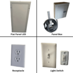 A series of different types of 30amp Motor Base Plugs with Twist Lock Cords and switches.