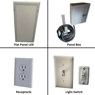 A series of different types of 30amp Motor Base Plugs with Twist Lock Cords and switches.