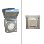 Two different images of a 30amp Motor Base Plug with Twist Lock Cord.