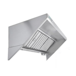 A stainless steel hood on a white background.