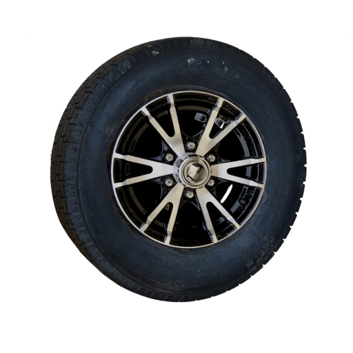 A black wheel and rim on a white background.