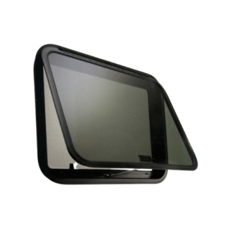 A black window with a black frame on a white background.
