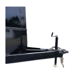 A black trailer with a chain attached to it.