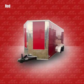 Red cargo trailer with a