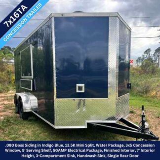 7x16 Tandem Axle Indigo Blue Concession Trailer