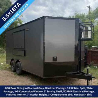 8.5x16 Tandem Axle Charcoal Gray Concession Trailer with Blackout