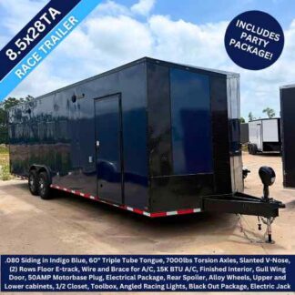 Titanium Cargo 8.5×28 Tandem Axle Indigo Blue Race Trailer with Blackout Package ‣ Boss Cargo Trailers Titanium Cargo 8.5x28 Tandem Axle Indigo Blue Race Trailer with Blackout Package