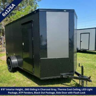 6x12 Single Axle Charcoal Gray Enclosed Cargo Trailer with Blackout Package